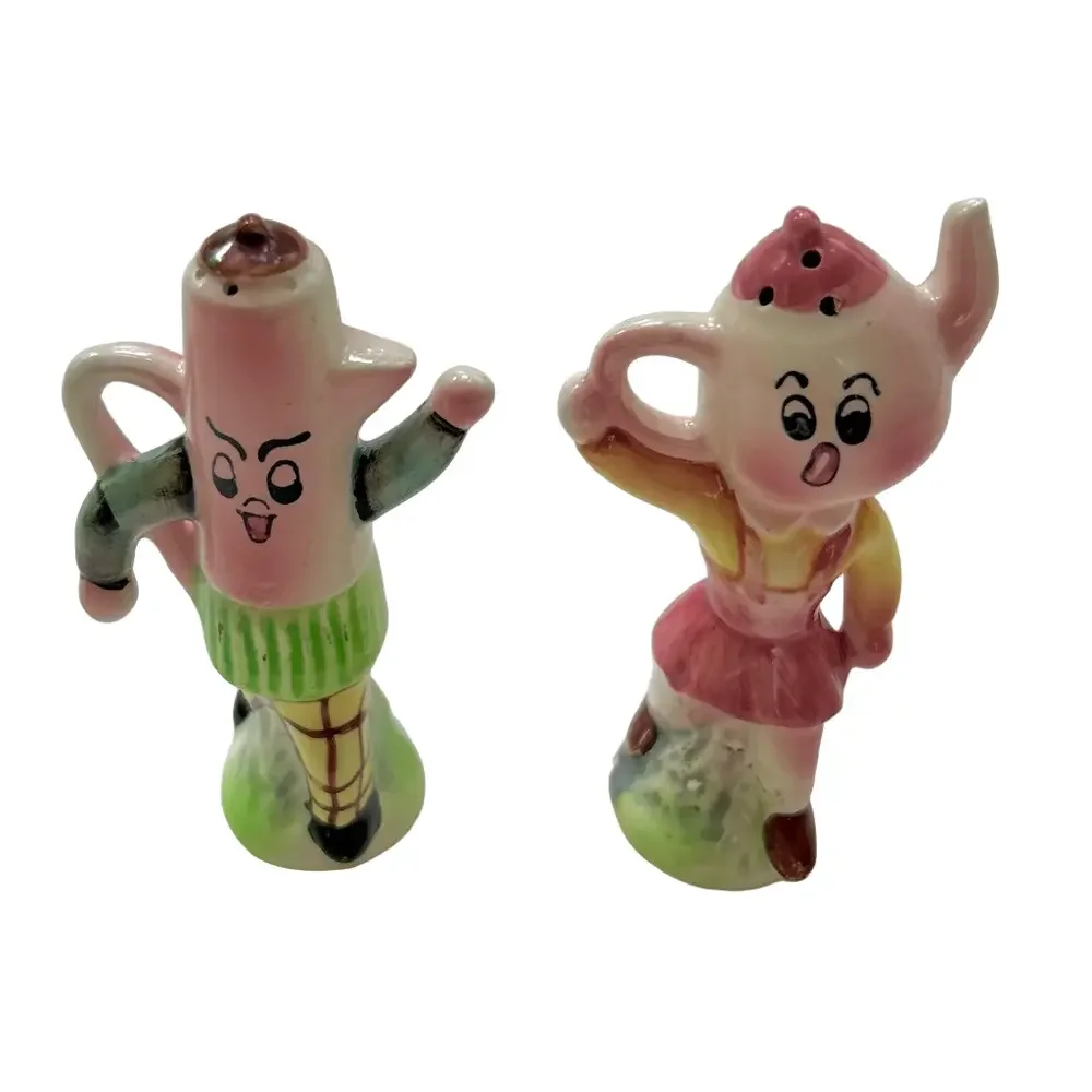 Vintage Salt Pepper Shakers Anthropomorphic Teapot Coffee Pot Ceramic Japan